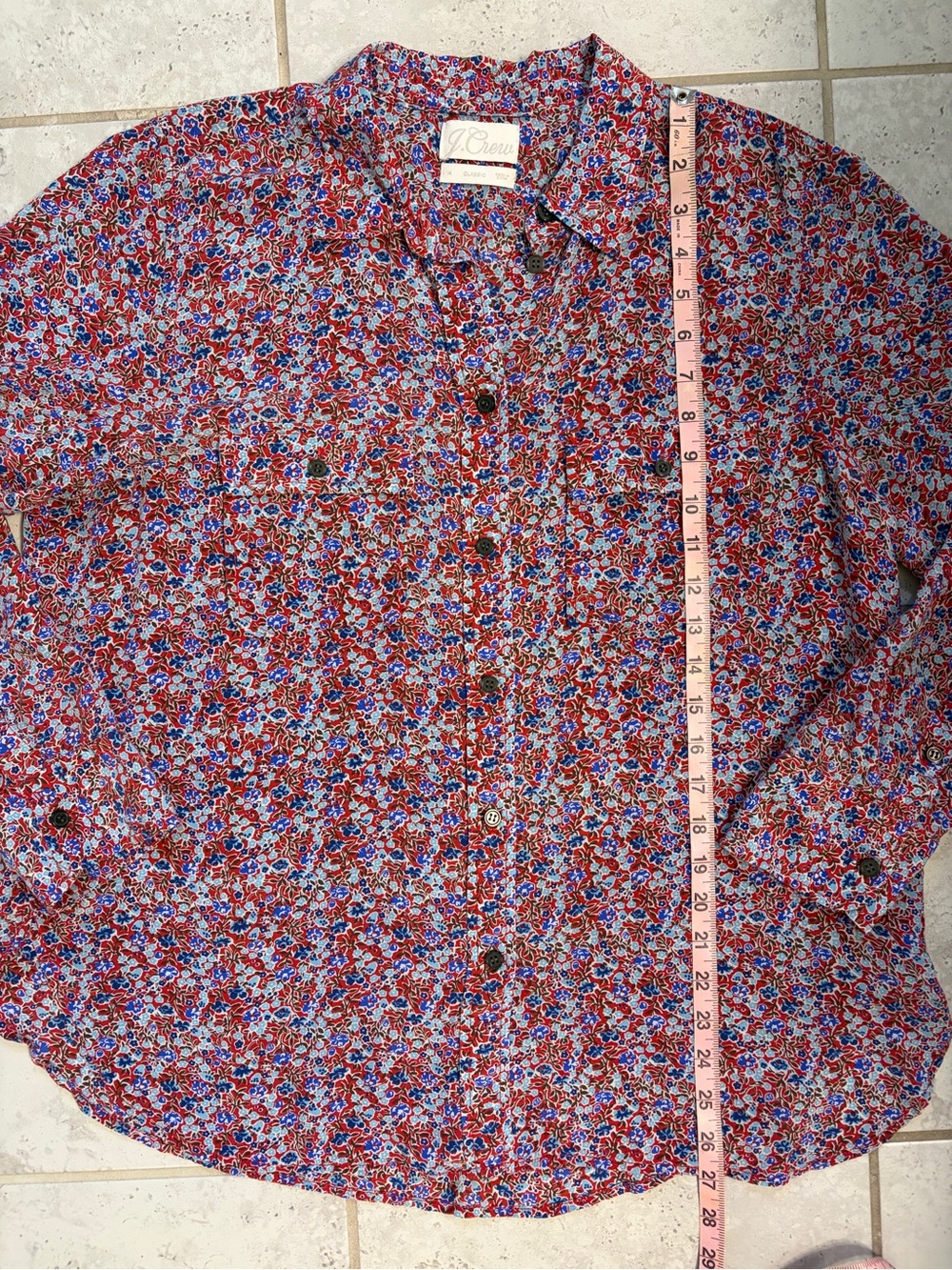 J. Crew | Classic Fit Silk Retro Floral Button Down Shirt Blouse | Sz 14 - Picture 11 of 11